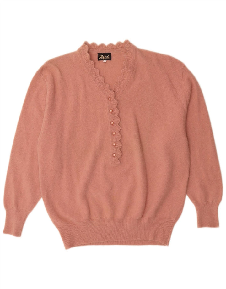 Vintage ženski džemper s dugmadima i ovratnikom IT 52 2XL Pink Angora