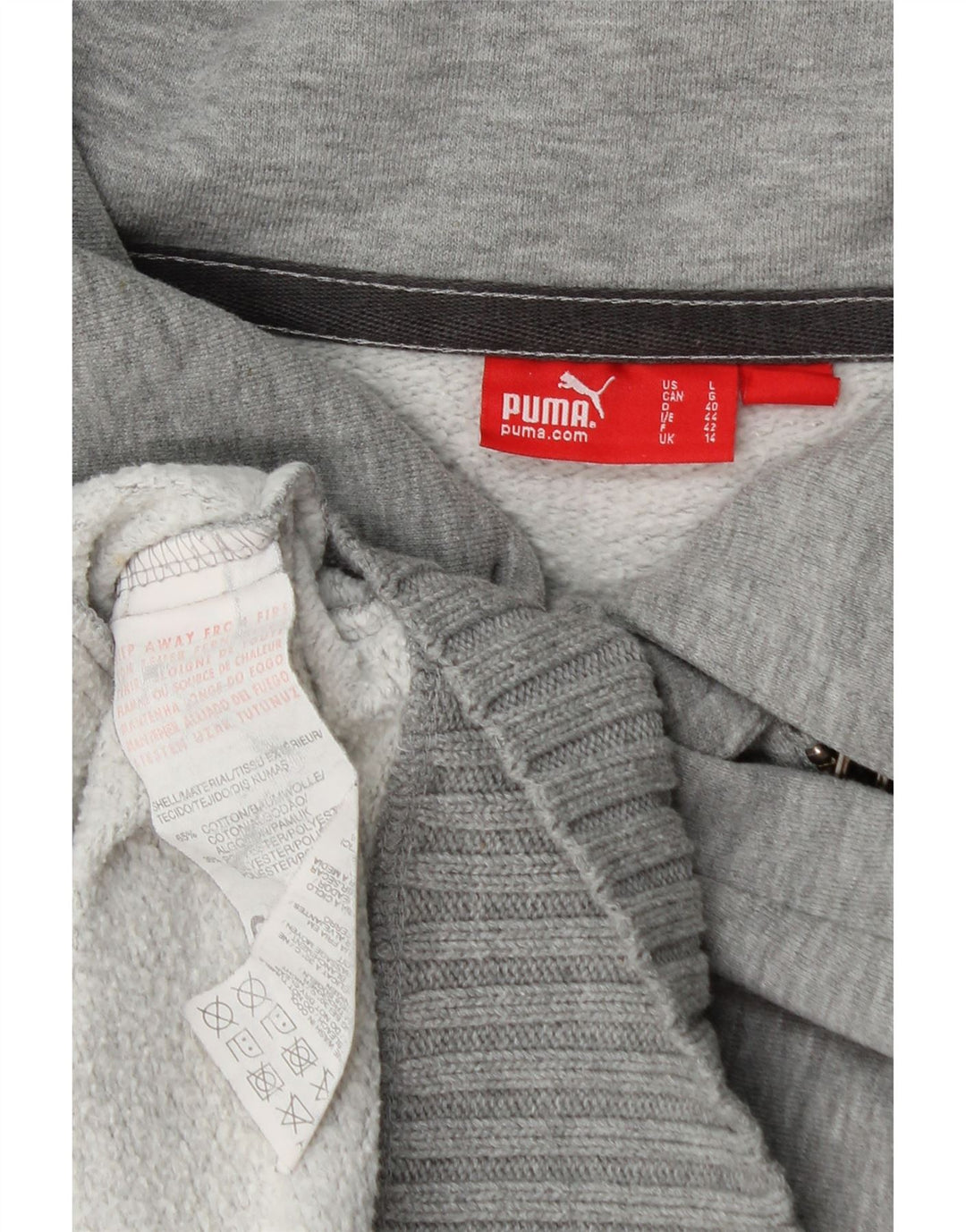 PUMA Womens Tracksuit Top Jacket UK 14 Large Grey Flecked Cotton