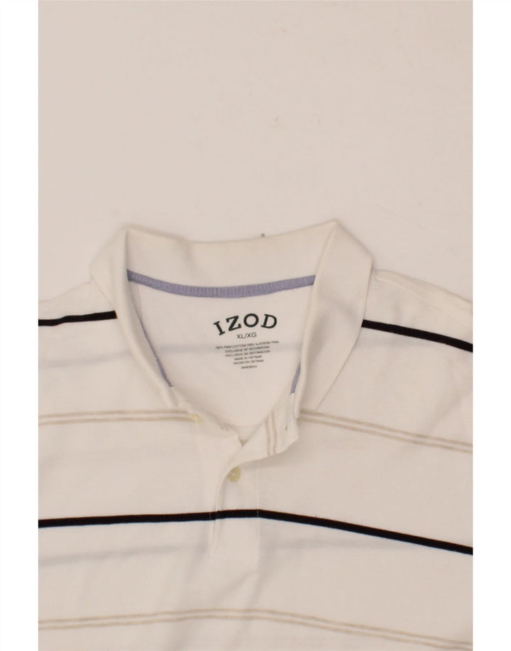 IZOD Mens Polo Shirt XL White Striped Cotton Vintage Izod and Second-Hand Izod from Messina Hembry 
