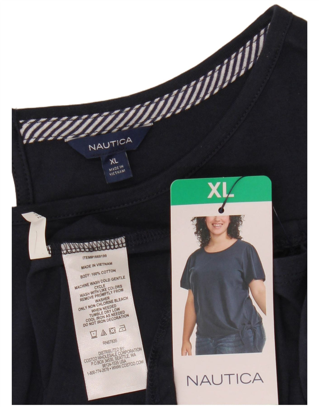 NAUTICA Ženski gornji dio bluze na kravatu UK 18 XL Mornarsko plavi pamuk