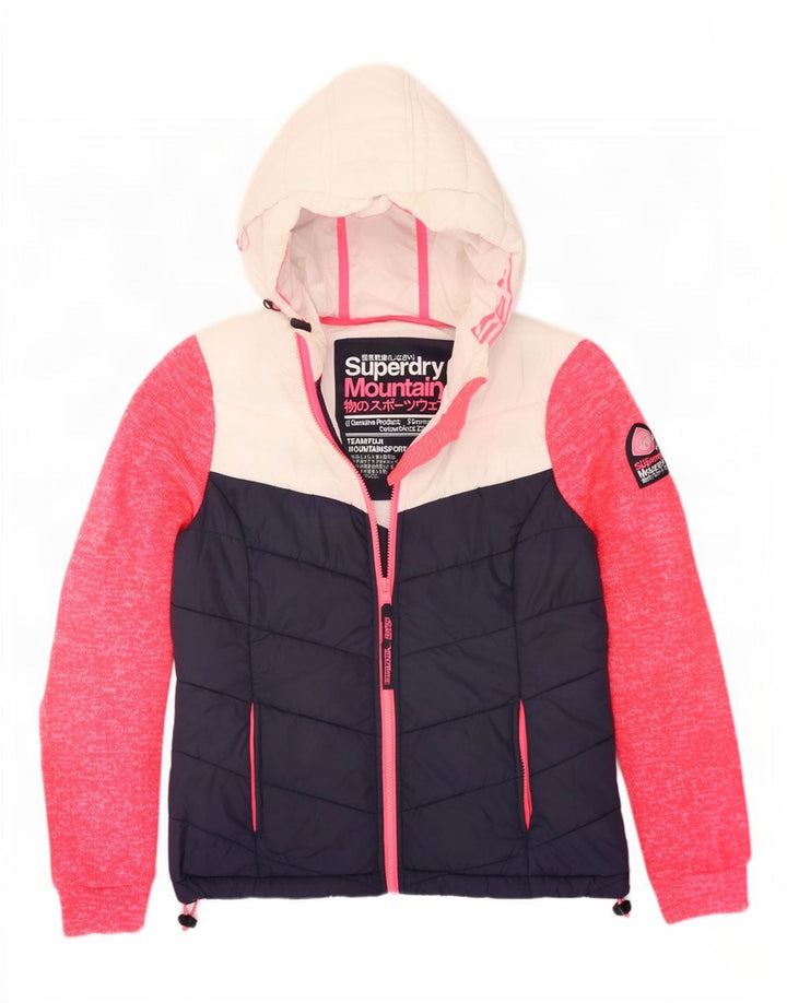 Superdry ženska podstavljena jakna s kapuljačom UK 12 srednje tamnoplave boje