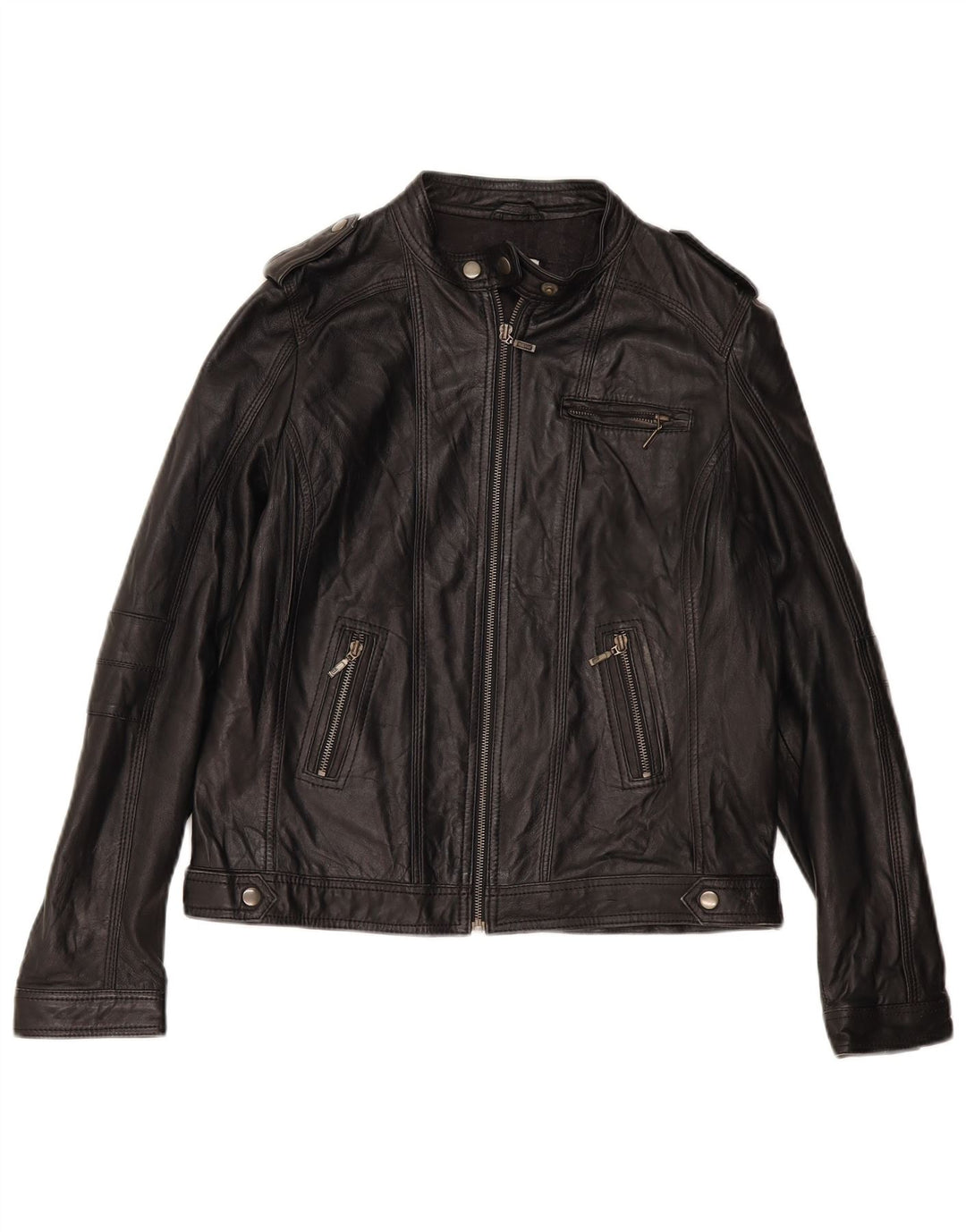 PIMKIE Osnovna ženska kožna trkaća jakna UK 16 Velika crna kožna