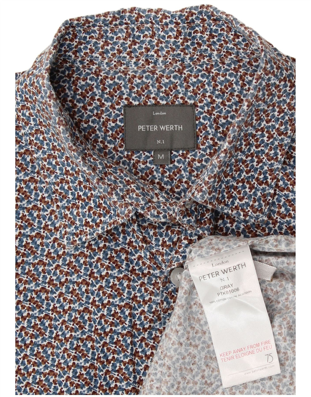 PETER WERTH Mens Abstract Pattern Shirt Medium Blue Cotton