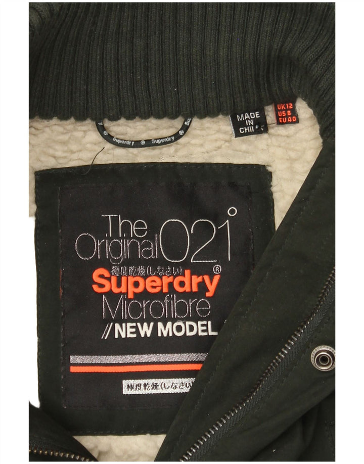 SUPERDRY Womens Hooded Sherpa Parka Jacket UK 12 Medium Khaki Polyester