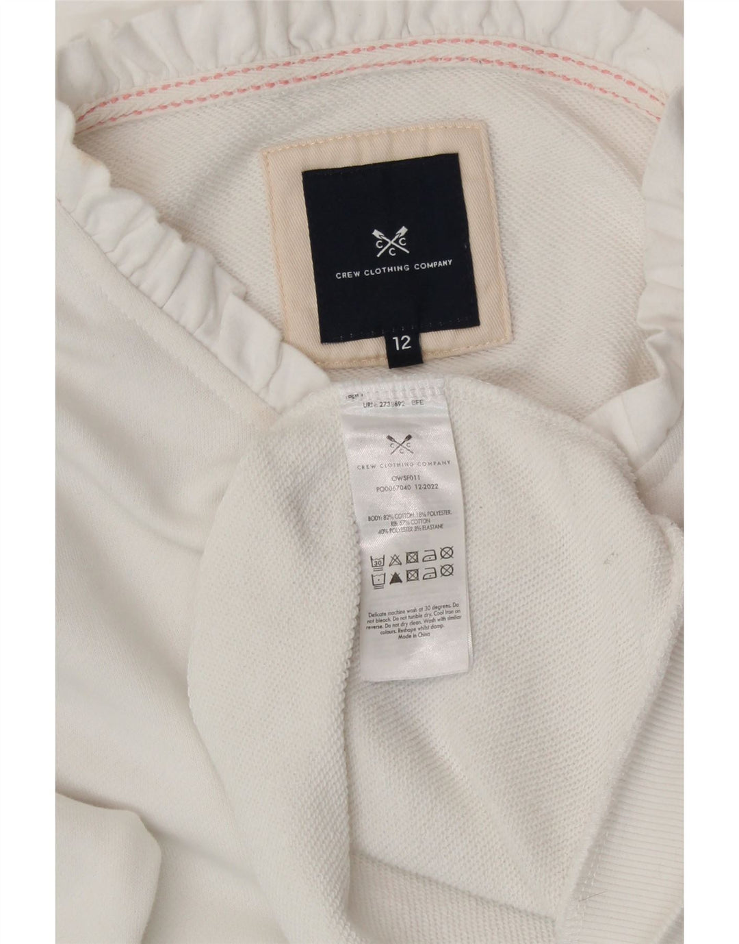 CREW CLOTHING Ženska majica s kratkim rukavima UK 12 Srednje bijeli pamuk