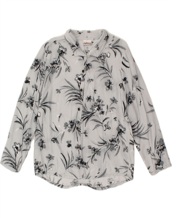 VINTAGE Womens Shirt Blouse EU 38 Medium Grey Floral Viscose Vintage Vintage and Second-Hand Vintage from Messina Hembry 