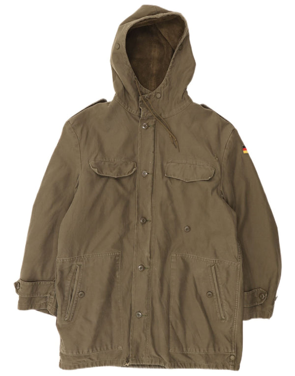 Vintage muška njemačka vojna parka jakna s kapuljačom UK 38 srednje kaki boje
