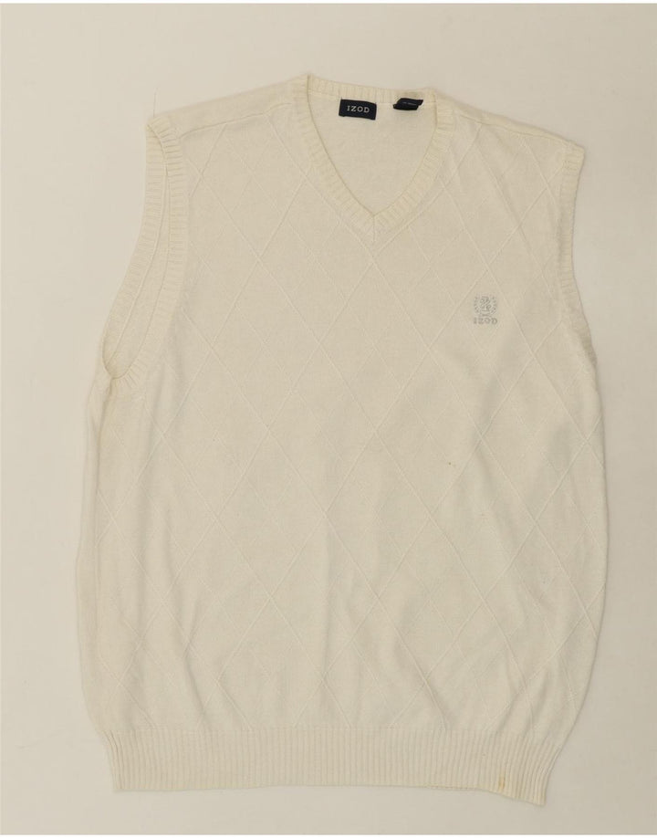 IZOD Mens Vest Tank Top XL White Argyle/Diamond Cotton Vintage Izod and Second-Hand Izod from Messina Hembry 