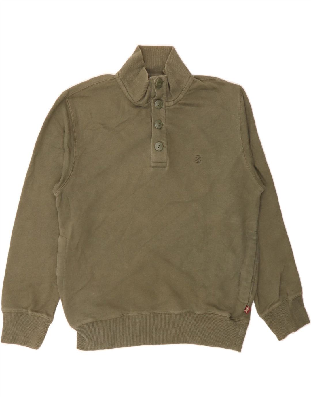 IZOD Mens Button Neck Sweatshirt Jumper Small Khaki Cotton Vintage Izod and Second-Hand Izod from Messina Hembry 