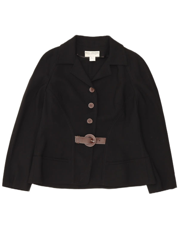 Paola Antonini Ženska jakna s 3 gumba UK 16 Velika crna vunena