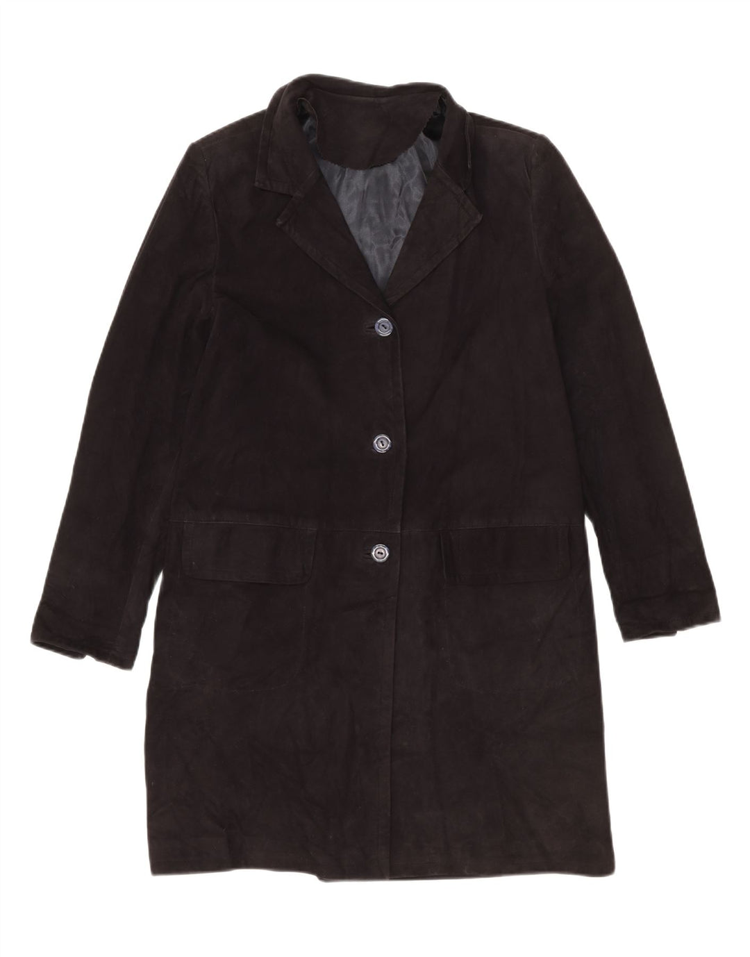 VINTAGE Womens Suede Overcoat IT 44 Medium Black Leather Vintage Vintage and Second-Hand Vintage from Messina Hembry 