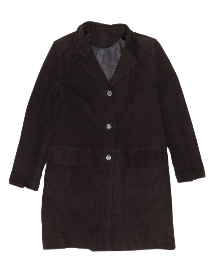 VINTAGE Womens Suede Overcoat IT 44 Medium Black Leather Vintage Vintage and Second-Hand Vintage from Messina Hembry 