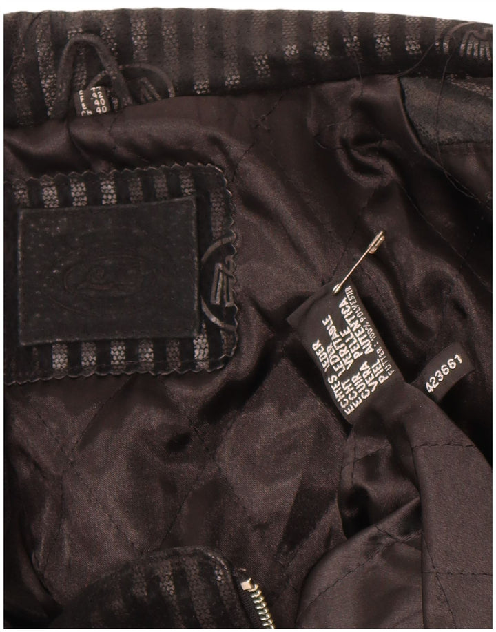 VINTAGE Womens Leather Biker Jacket IT 42 Medium Black Striped Leather