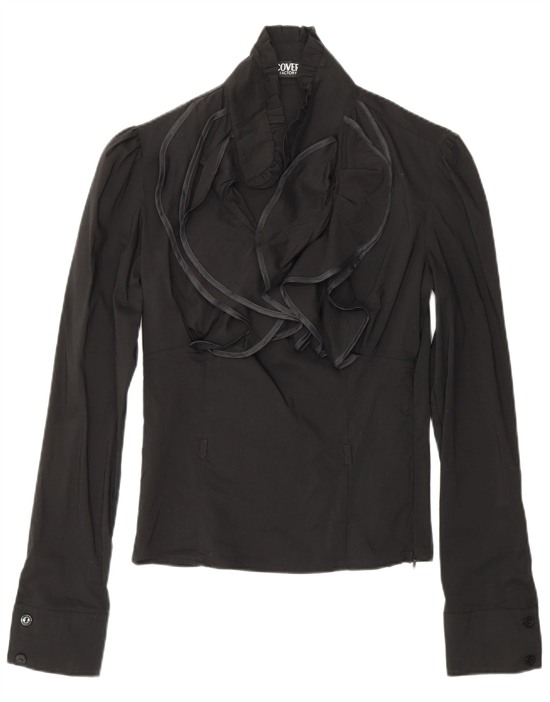 COVERI Ženski gornji dio bluze dugih rukava s volanima UK 10 Mali crni najlon