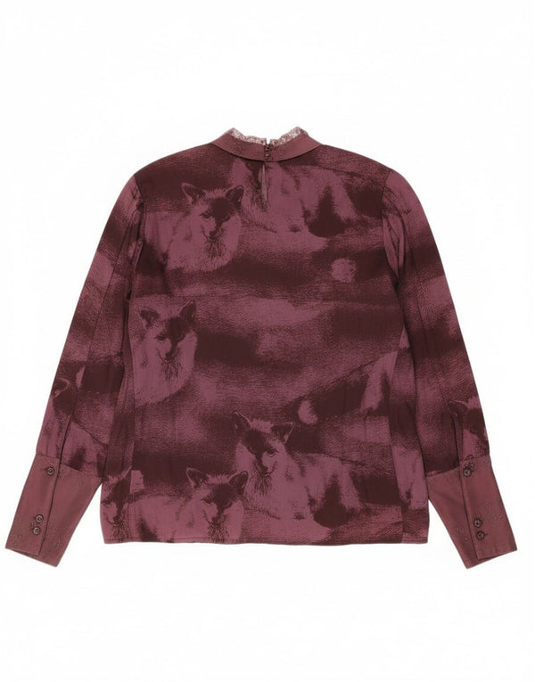 Vintage ženska majica dugih rukava UK 18 XL ljubičasta acetat s životinjskim uzorkom