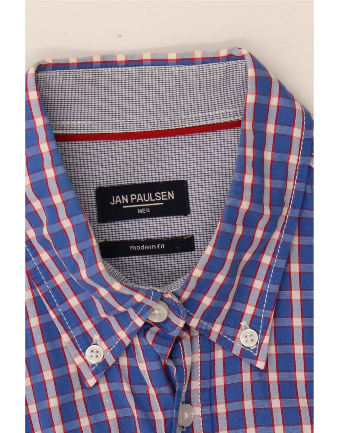 VINTAGE Mens Modern Fit Shirt Medium Navy Blue Check Vintage Vintage and Second-Hand Vintage from Messina Hembry 