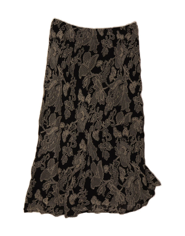 VINTAGE Womens Maxi Skirt UK 14 Medium W28  Black Floral Viscose