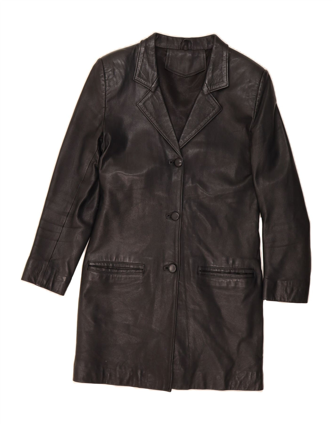 VINTAGE Womens Leather Coat UK 10 Small Black Leather Vintage Vintage and Second-Hand Vintage from Messina Hembry 