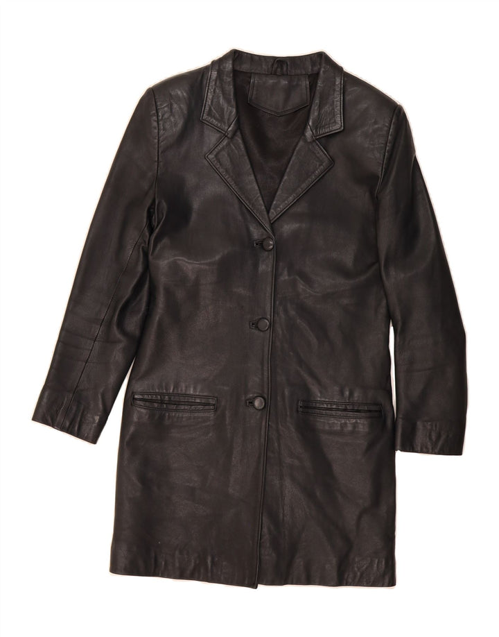 VINTAGE Womens Leather Coat UK 10 Small Black Leather Vintage Vintage and Second-Hand Vintage from Messina Hembry 