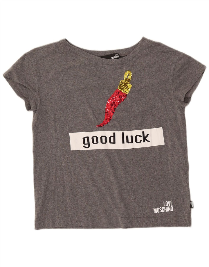 MOSCHINO Ženska majica kratkih rukava IT 42 Srednje sivi flekasti pamuk