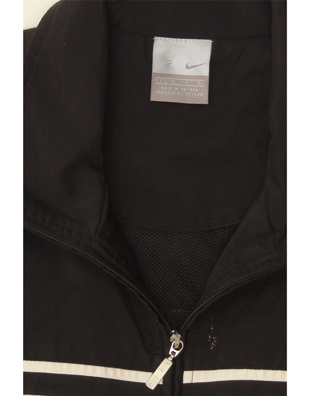 NIKE Womens Tracksuit Top Jacket US 12/14 Large Black Striped Polyester Vintage Nike and Second-Hand Nike from Messina Hembry 