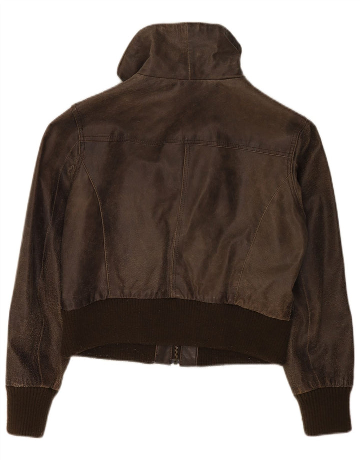 BAY Ženska kratka kožna jakna UK 16 Velika smeđa koža