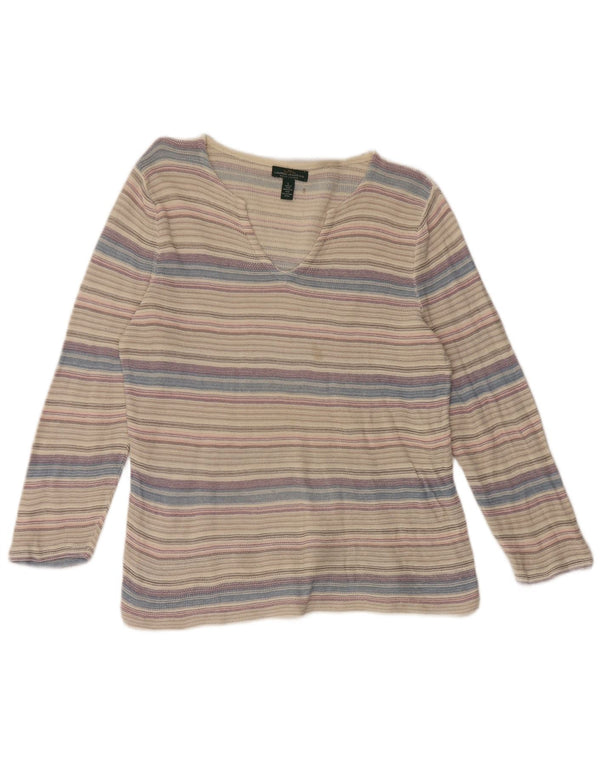Ralph Lauren Ženska majica s 3/4 rukavima UK 14 Pamuk s velikim sivim prugama