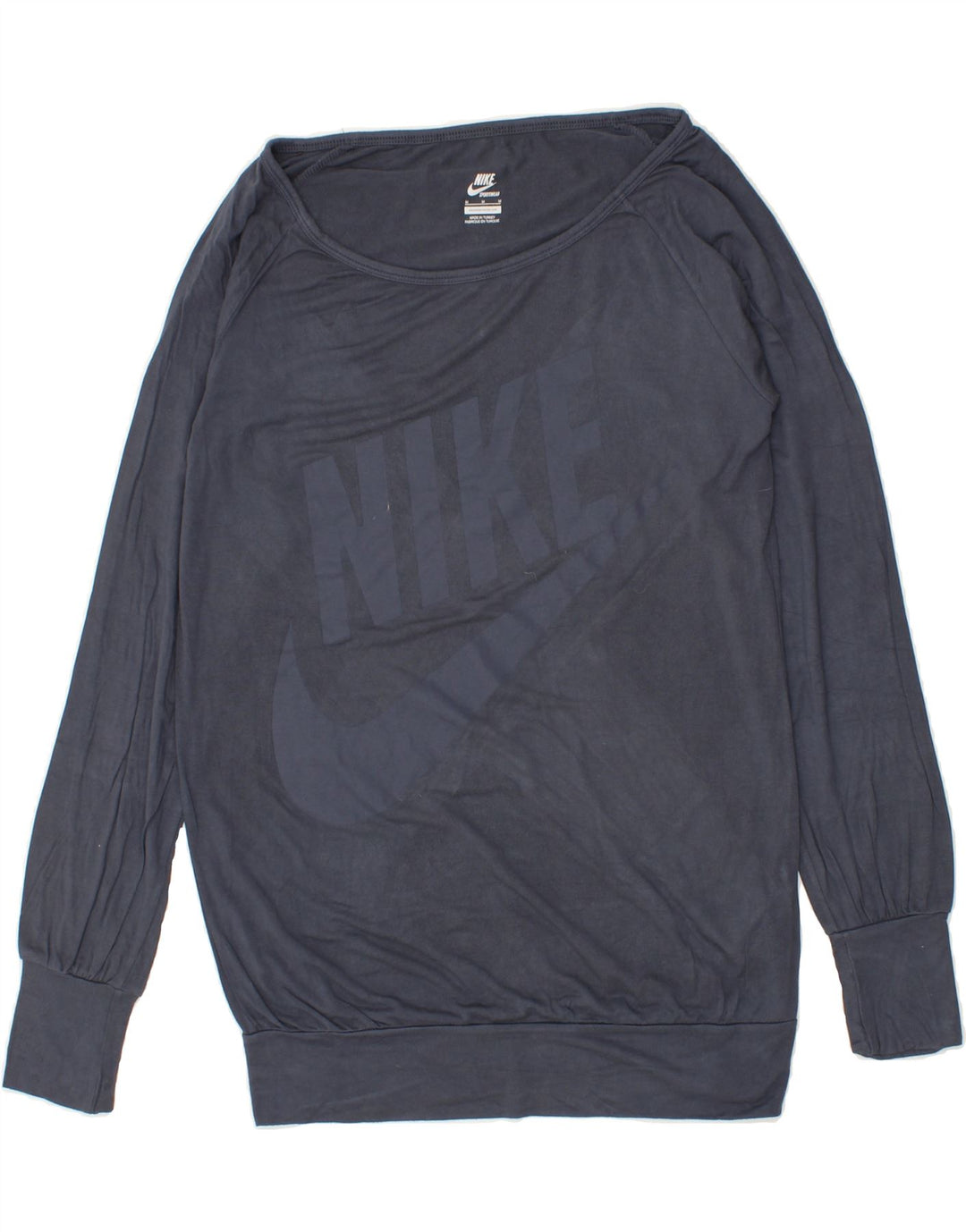 NIKE Womens Graphic Top Long Sleeve UK 14 Medium Navy Blue Viscose Vintage Nike and Second-Hand Nike from Messina Hembry 