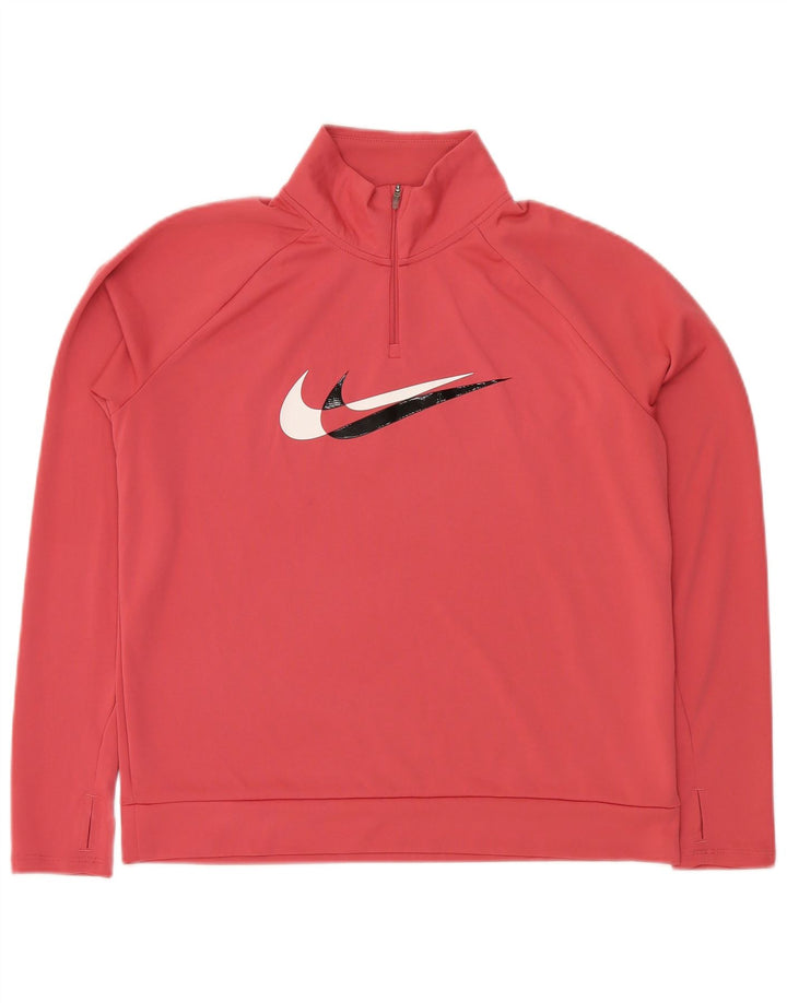 NIKE Ženska majica s kratkim izrezom Dri Fit Graphic Zip Deck Džemper UK 14 srednje ružičasta