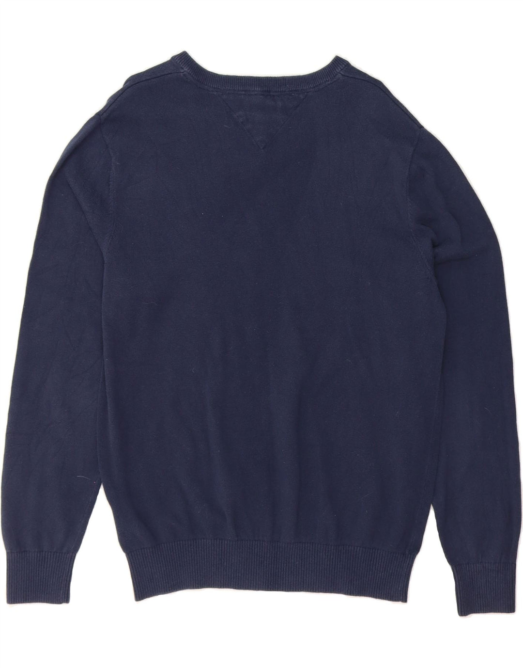 TOMMY HILFIGER Mens V-Neck Jumper Sweater Medium Navy Blue Cotton Vintage Tommy Hilfiger and Second-Hand Tommy Hilfiger from Messina Hembry 