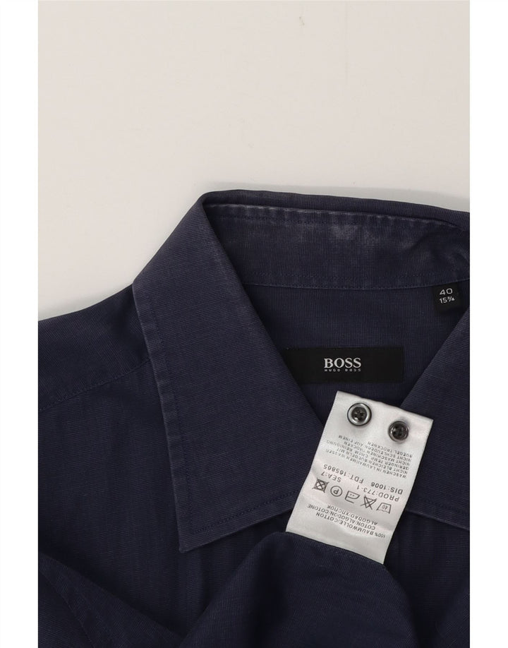 HUGO BOSS Mens Shirt Size 40 15 1/2 Medium Navy Blue Cotton