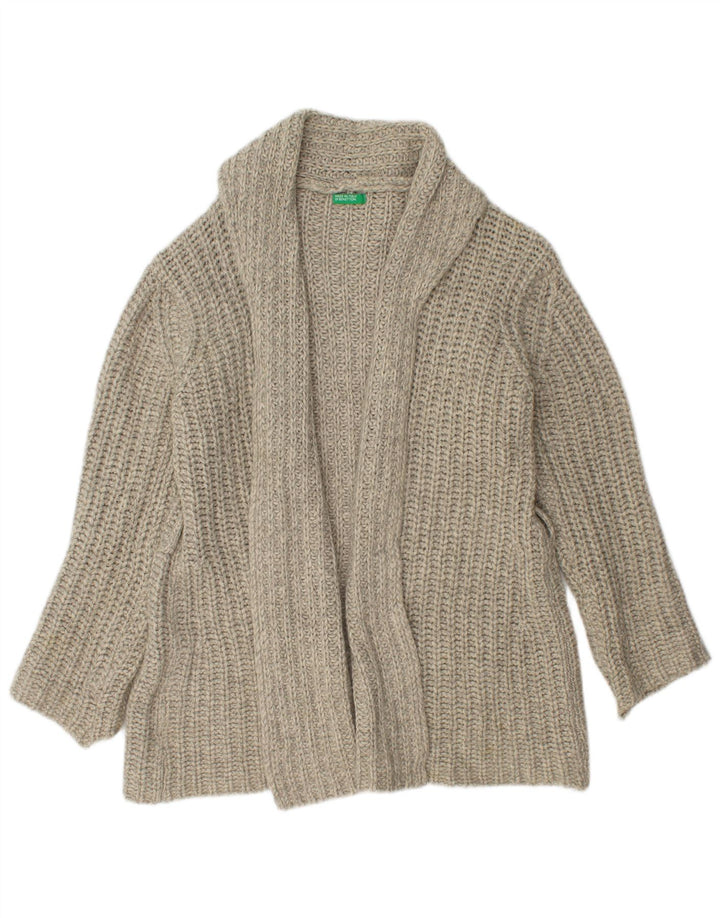 Benetton ženski otvoreni kardigan pulover UK 14 srednje siva vuna