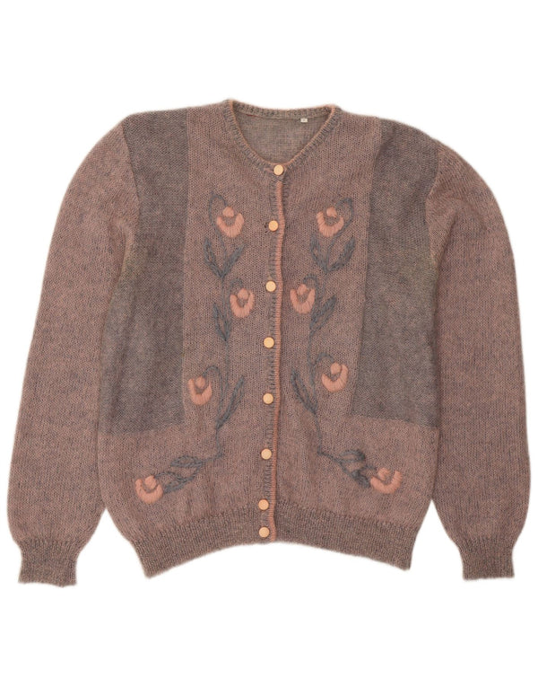 Vintage ženski kardigan džemper UK 14 Veliki ružičasti cvjetni moher