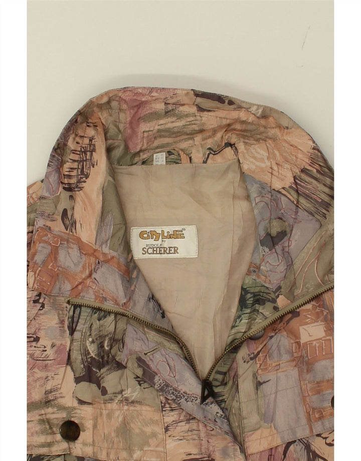 SCHERER Womens Abstract Pattern Overcoat UK 14 Large Beige Cotton Vintage Scherer and Second-Hand Scherer from Messina Hembry 