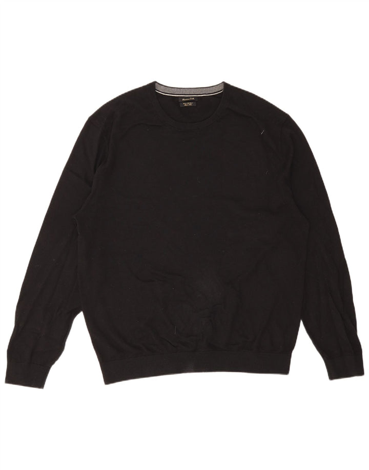 Massimo Dutti muški pulover s okruglim izrezom 2XL crni pamuk