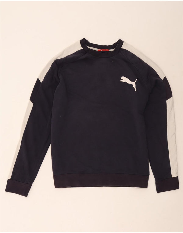 Puma Mens Sweatshirt Jumper Large Navy Blue Colourblock Cotton