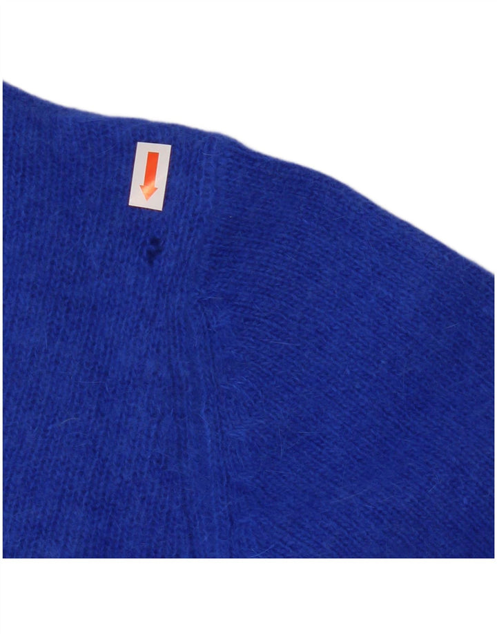 VINTAGE ženski kratki kardigan pulover UK 10 Mala plava vunena