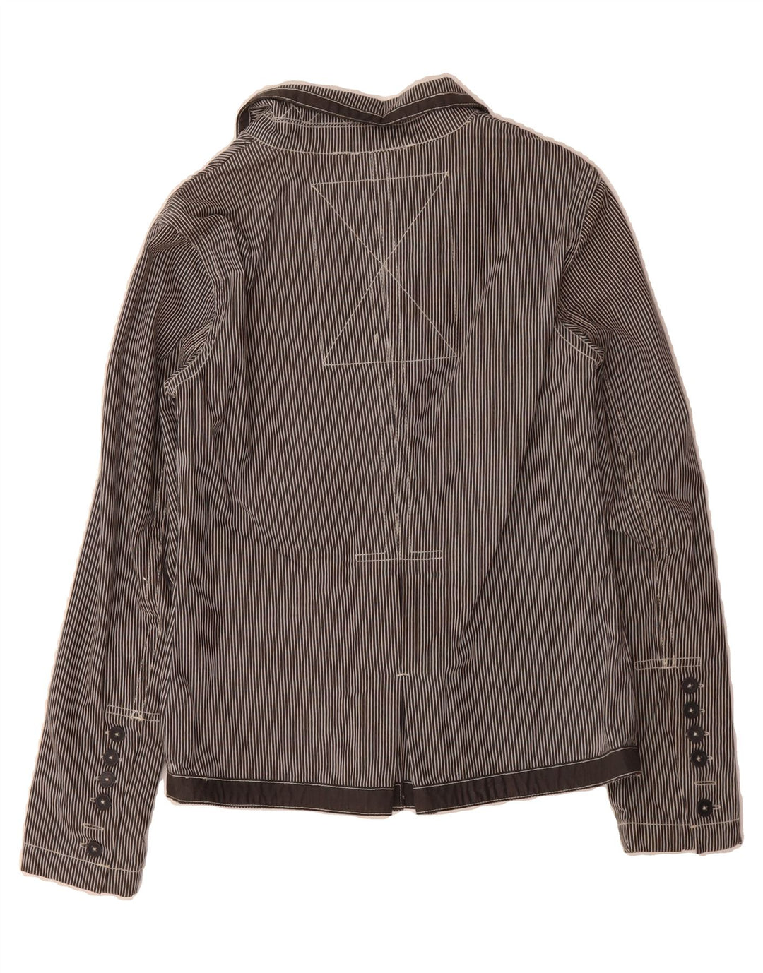 SUPERDRY Womens 2 Button Blazer Jacket UK 12 Medium Grey Striped Cotton Vintage Superdry and Second-Hand Superdry from Messina Hembry 