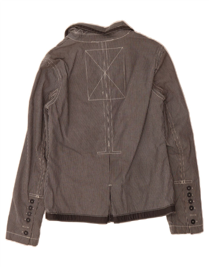 SUPERDRY Womens 2 Button Blazer Jacket UK 12 Medium Grey Striped Cotton Vintage Superdry and Second-Hand Superdry from Messina Hembry 