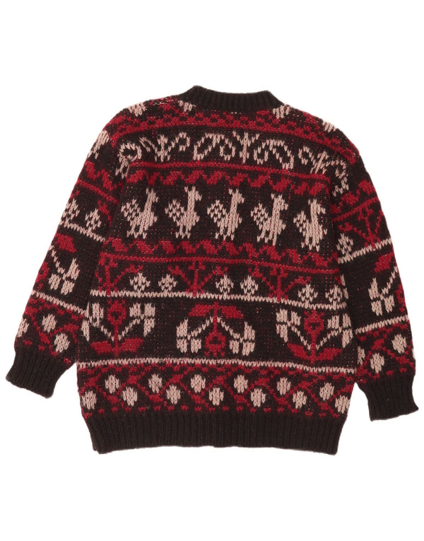 Vintage ženski kardigan pulover UK 16 Large Burgundy Fair Isle Wool