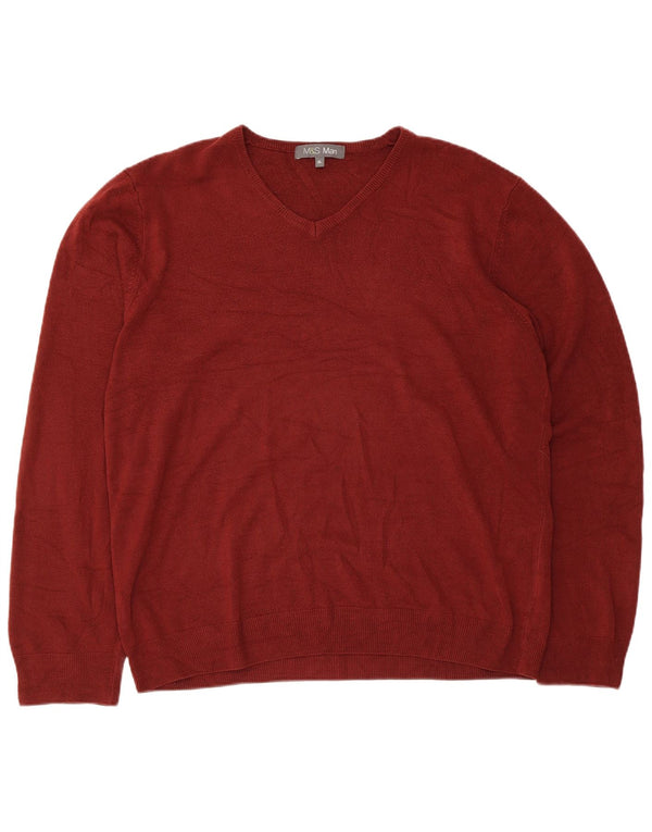 Marks & Spencer Mens V-Neck Jumper Sweater XL Burgundy Acrylic