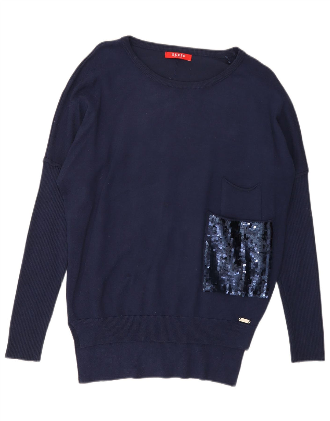 GUESS Ženski preveliki džemper s veznim izrezom UK 6 Mali tamnoplavi