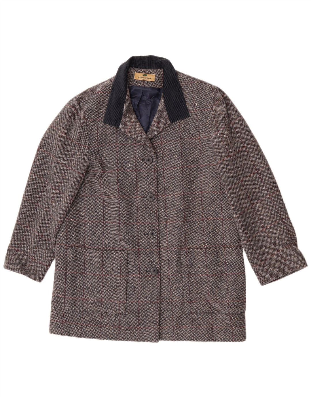 Henry White Ženski kaput UK 16 Veliki sivi karirani janjeća vuna
