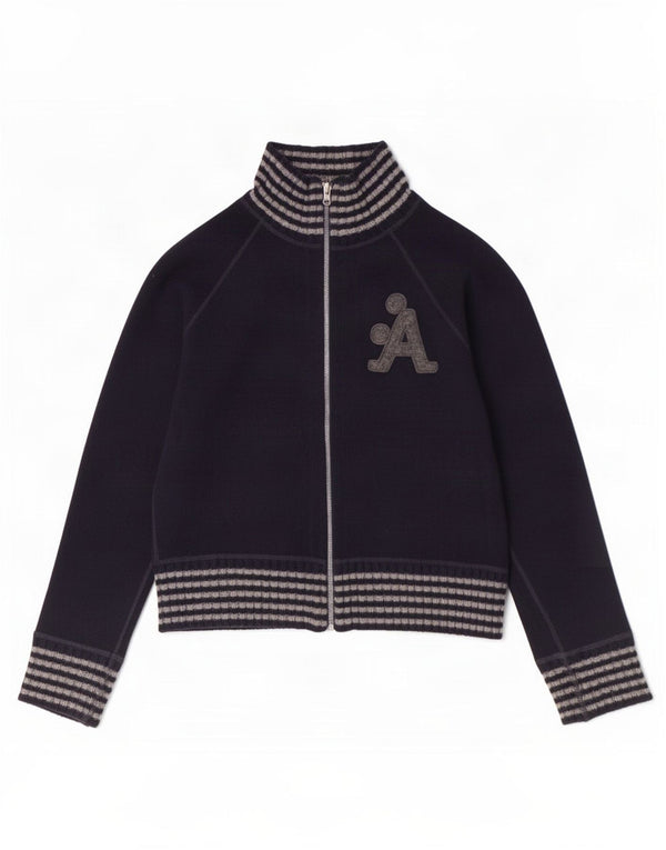 A-Style Womens Graphic Tracksuit Top Jacket UK 10 Small Navy Blue Wool