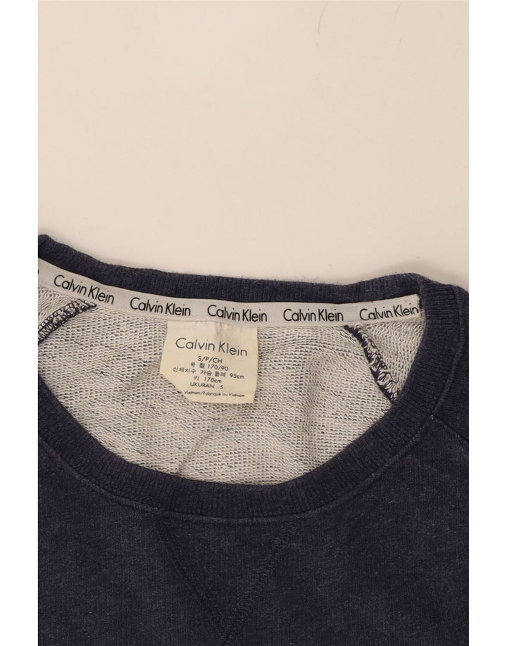 CALVIN KLEIN Mens Graphic Sweatshirt Jumper Small Navy Blue Cotton Vintage Calvin Klein and Second-Hand Calvin Klein from Messina Hembry 