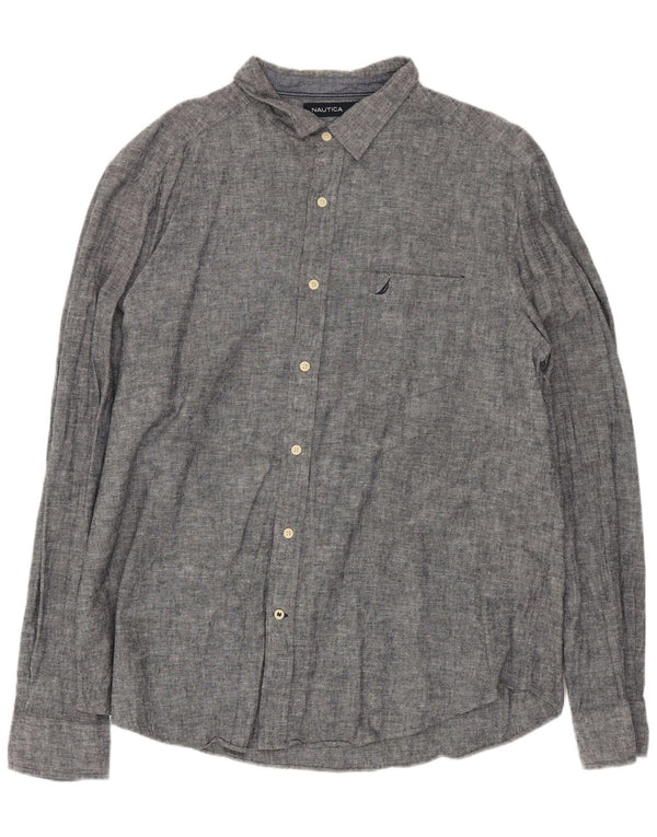 Nautica Mens Shirt XL Grey Flecked Linen