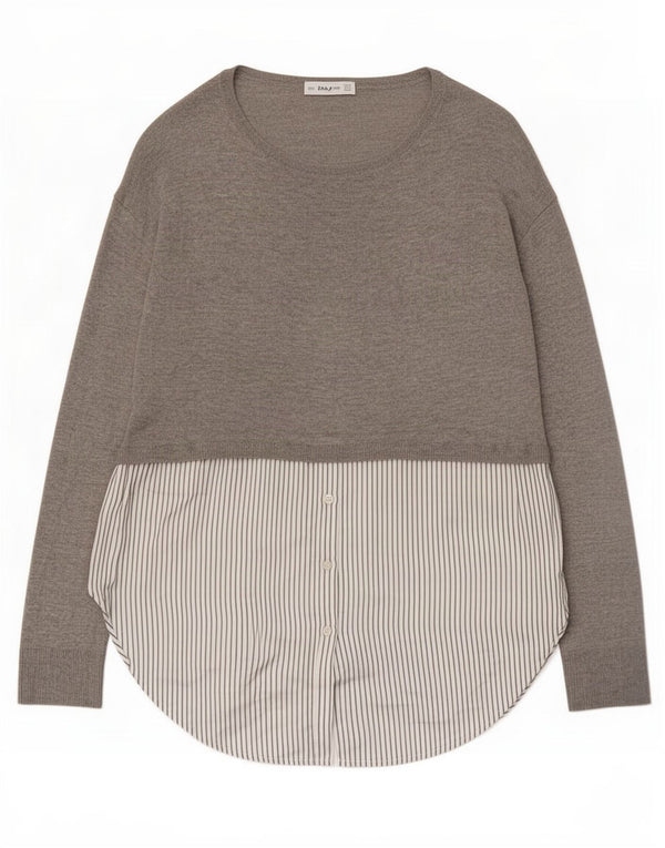 Zara ženska majica s tunikom dugih rukava UK 10 Small Grey Colourblock Poliester