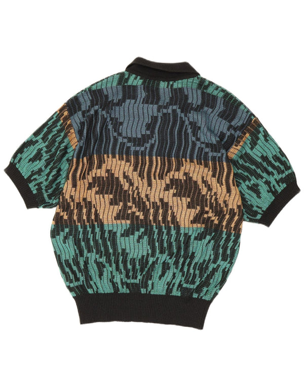 Vintage muški džemper s polo izrezom s apstraktnim uzorkom IT 48 Medium Multico