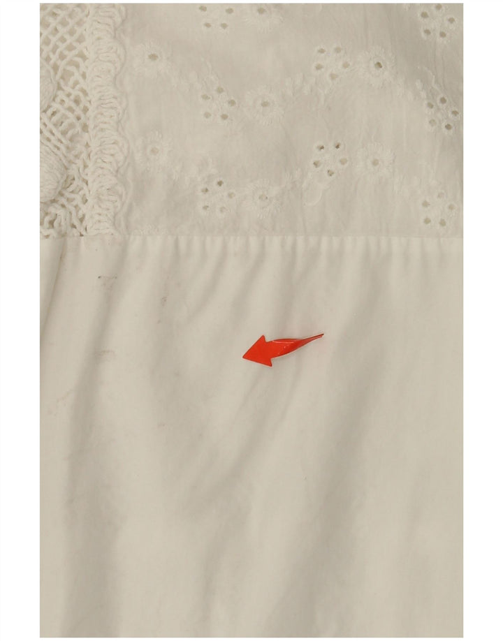 VINTAGE Ženska košulja bluza 3/4 rukava UK 14 Srednje bijeli cvjetni pamuk