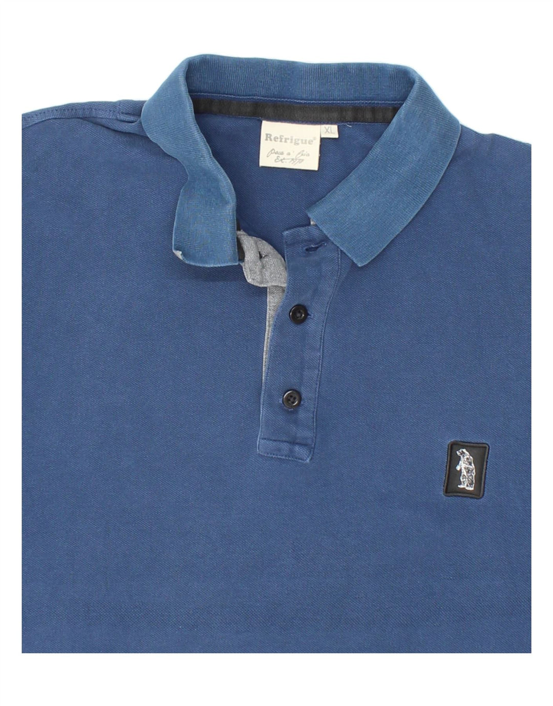 REFRIGUE Mens Slim Polo Shirt XL Navy Blue Cotton Vintage Refrigue and Second-Hand Refrigue from Messina Hembry 